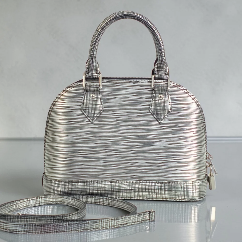 Louis Vuitton Alma BB Epi Leather Metallic Silver Black Crossbody Bag
